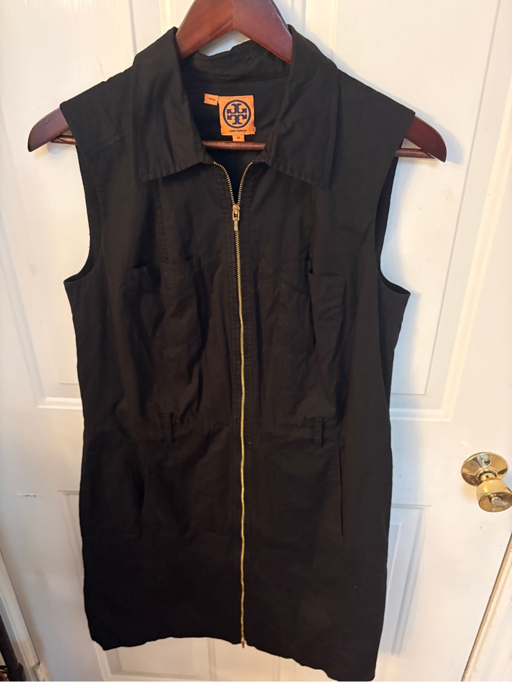 Tory Burch Black Sleeveless Zip-Front Utility Shirt Dress - Women's Size 10